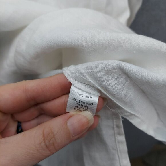 For Cynthia Womens White Tunic Top With Blue Embroidery V-Neck 100% Linen Size M - Picture 3 of 4